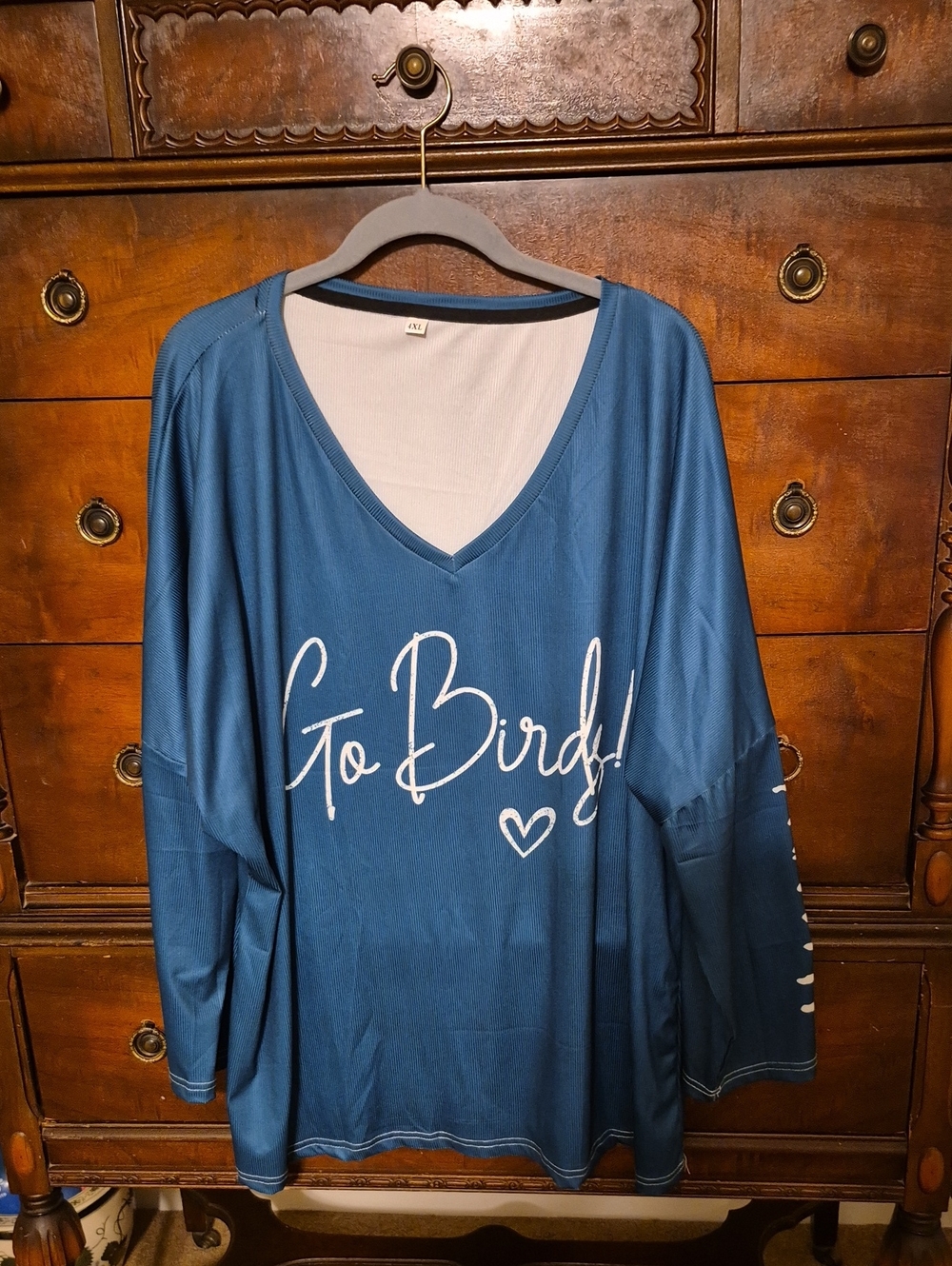 Women's Teal V-Neck Long Sleeve Philadelphia EAGLES  Top - 'Go Birds!'
